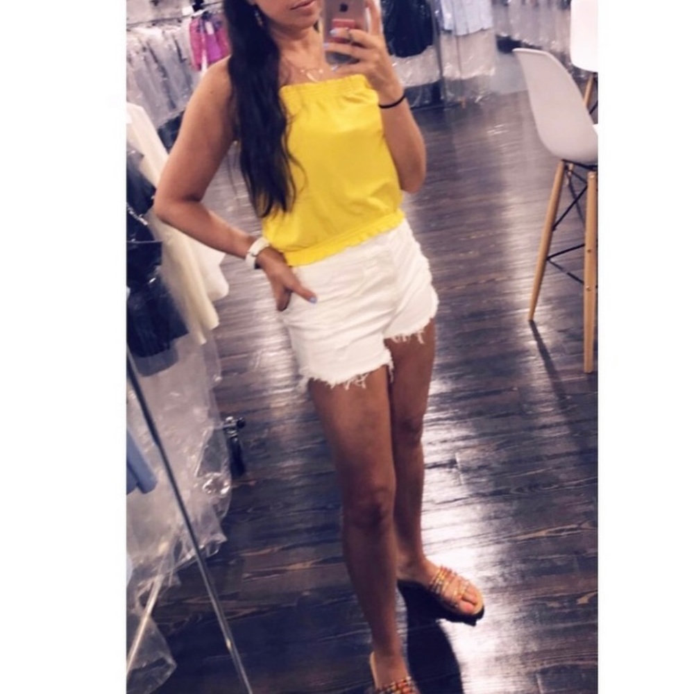 Express yellow/white polka dot tank
